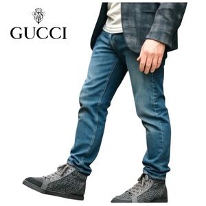 Gucci Satin Crystal Embellished Coda High Top Sneakers. Black. Size 10US